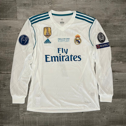 Authentic Real Madrid 2017-18 Final Home Ronaldo #7 UCL Player Version Long Sleeve Jersey